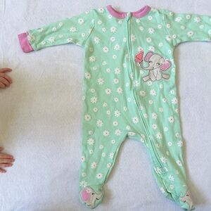 Koala Kids Mint Green Floral Elephant Baby Girl Footie Pajamas